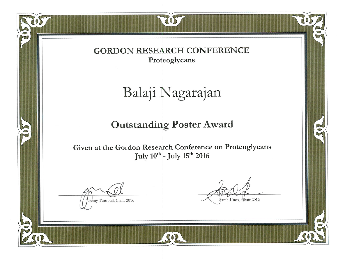Balaji Nagarajan, Ph.D. Awarded Outstanding Poster at the Gordon Research Conference